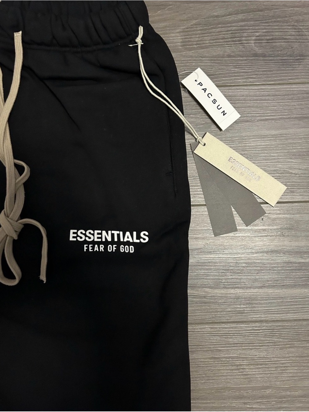 Essentials Fear of God Black Sweatpants with Cream Drawstrings
